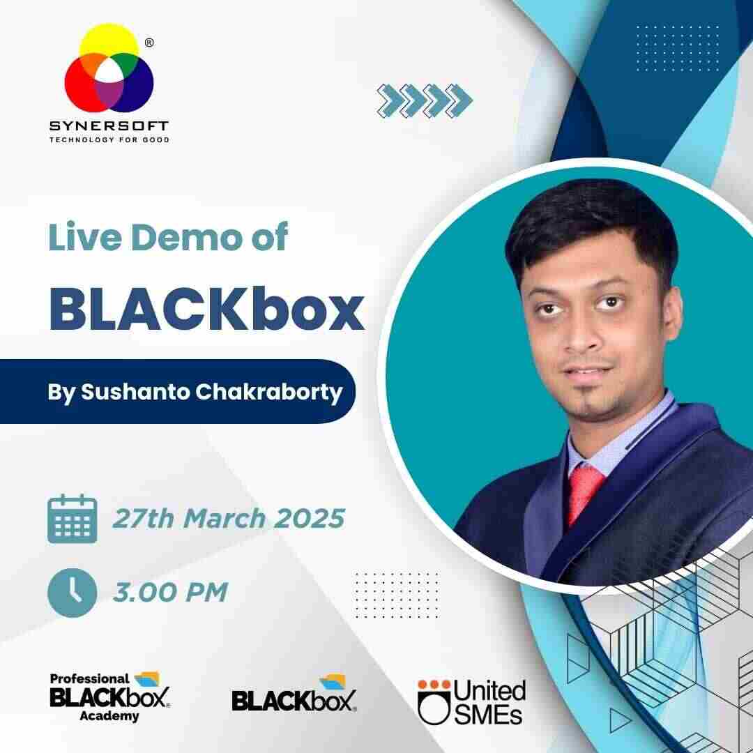 SynersoftTech's tweet image. Join Sushanto Chakraborty, Technical Trainer at Synersoft, for a live demo of BLACKbox – the ultimate IT in a Box solution for MSMEs.

Date: 27th March 2025  
Time: 3:00 PM IST  
Register now: synersoft.in/webinars/27thM…

#BLACKbox #CyberSecurity #MSMESolutions #DataProtection