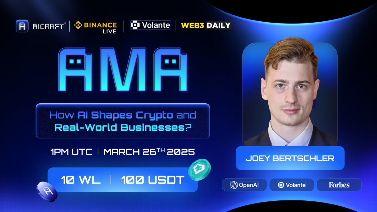 aiCraft Fun (@aicraftfun) on Twitter photo What's cooking in the mind of an AI expert?
We’re thrilled to welcome <a href="/JoeyBertschler/">Joey Bertschler</a>—former Open AI expert, CEO of Volante Chain, and AI Advisor of aiCraft—as the special guest for our 1st Binance Live
Fresh from the PLS 369 conference in Las Vegas, Joey’s ready to spill the What's cooking in the mind of an AI expert?
We’re thrilled to welcome <a href="/JoeyBertschler/">Joey Bertschler</a>—former Open AI expert, CEO of Volante Chain, and AI Advisor of aiCraft—as the special guest for our 1st Binance Live
Fresh from the PLS 369 conference in Las Vegas, Joey’s ready to spill the