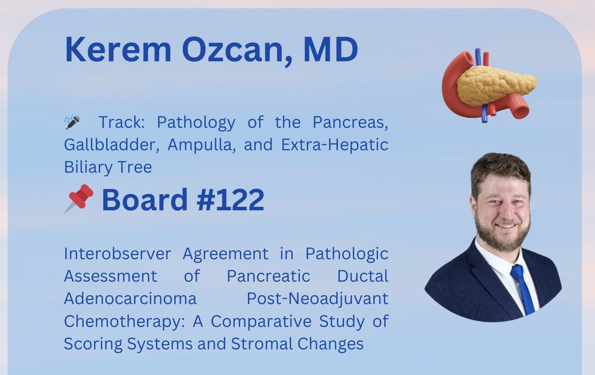 HFH Pathology Residency (@hfhpathres) on Twitter photo Check out one of our posters by Kerem Ozcan, MD <a href="/drkeremozcan/">Kerem Ozcan, MD</a>
📅 Wednesday March 26
⏰1:00–4:00 PM
📌 Board #122 | Pancreatobiliary Pathology
Title: Interobserver Agreement in Pathologic Assessment of Pancreatic Ductal Adenocarcinoma Post-Neoadjuvant Chemotherapy: A Check out one of our posters by Kerem Ozcan, MD <a href="/drkeremozcan/">Kerem Ozcan, MD</a>
📅 Wednesday March 26
⏰1:00–4:00 PM
📌 Board #122 | Pancreatobiliary Pathology
Title: Interobserver Agreement in Pathologic Assessment of Pancreatic Ductal Adenocarcinoma Post-Neoadjuvant Chemotherapy: A