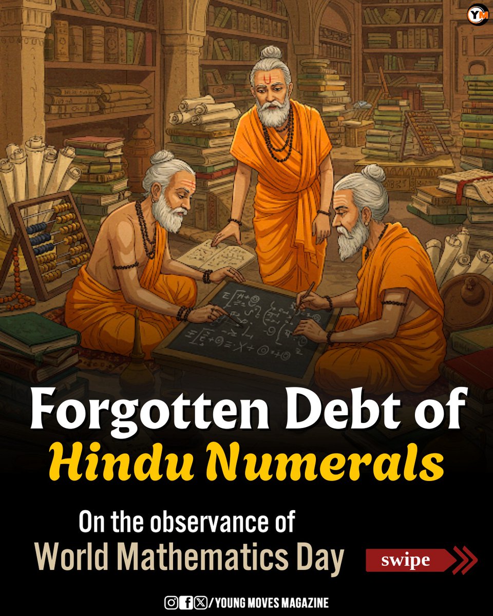 YoungMovesMag's tweet image. 🧵 1/7 On the observance of #WorldMathematicsDay, let&apos;s understand the &apos;Forgotten Debt of Hindu Numerals.

#WednesdayWisdom #Mathematician
#India #Facts