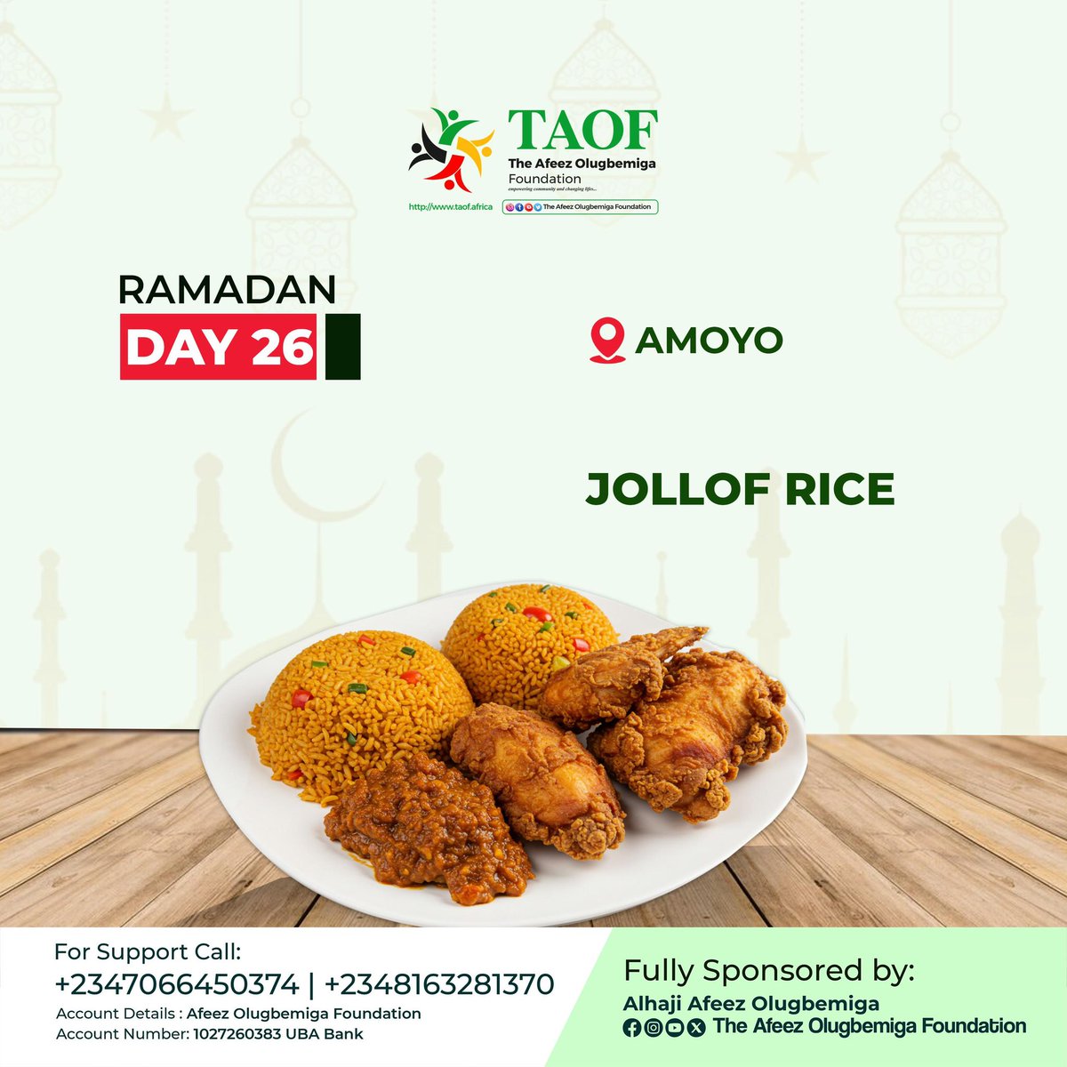 taof24's tweet photo. Ramadan Day 26!!!

Kindly join us at “Amoyo” today as we distribute foods to 100 individuals facing food insecurity.

#ramadanmubarak https://t.co/4NshivirSw