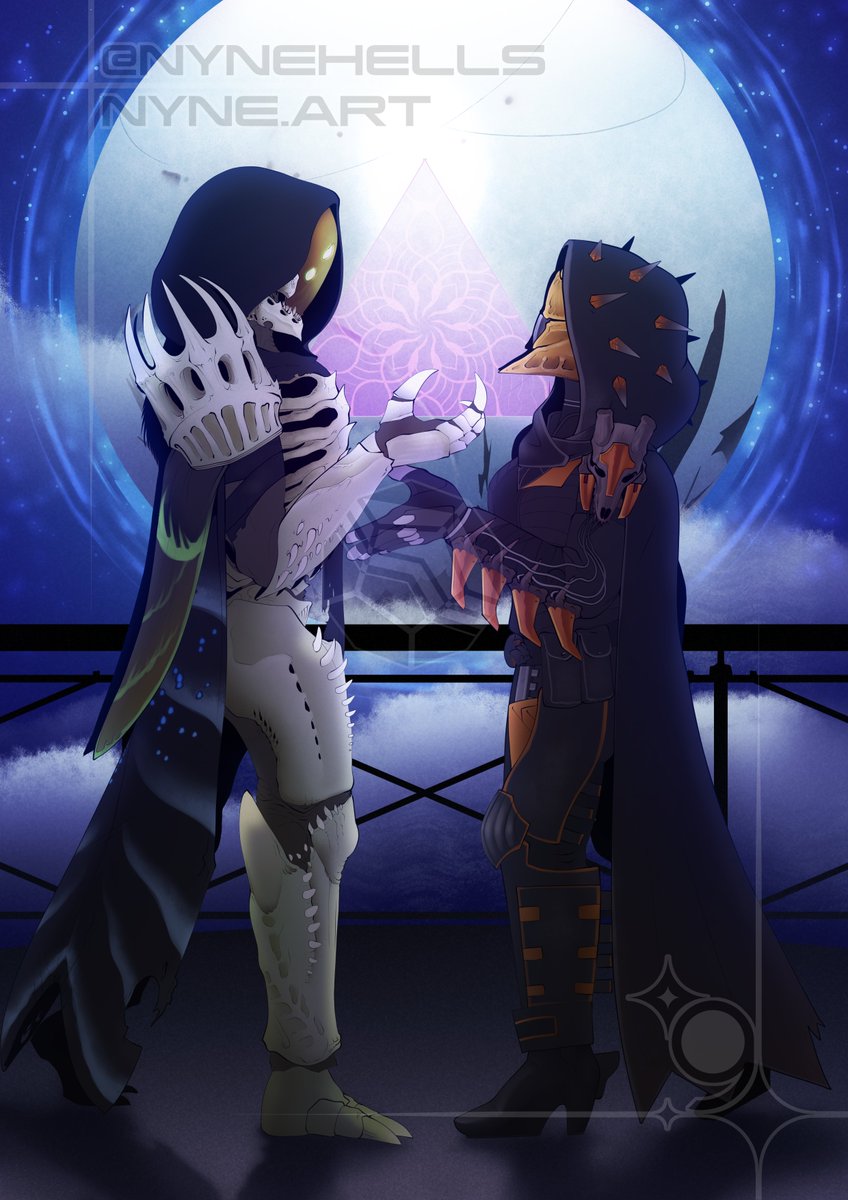 Two lightbearers - My piece for <a href="/swordlogiczine/">Sword Logic Zine</a> :D I wanted to do something optimistic/symbolic of a nicer future for Lucent Hive and Guardians.

#SwordLogicZine #destinythegame #destiny2fanart #Destiny2AOTW