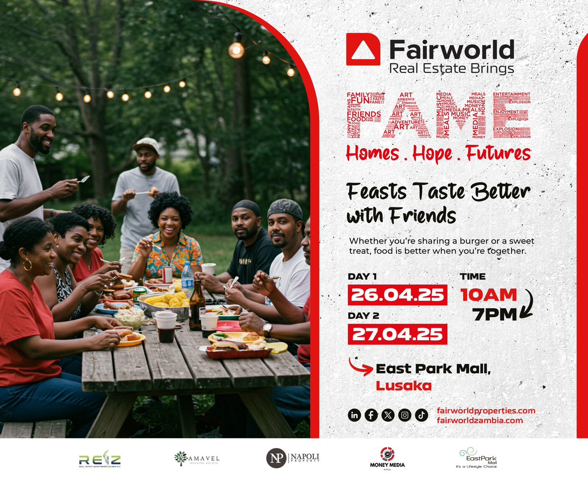 FairworldProp's tweet photo. A festival isn’t complete without great food! Come taste the best flavors at Fairworld FAME 2025. 

From street food to gourmet treats, we have it all! 

Register now! 

luke.whitfield@fairworldproperties.com

+260967041133

fame@fairworldproperties.com

#Grow

#FoodiesUnite https://t.co/aa1hibbFut