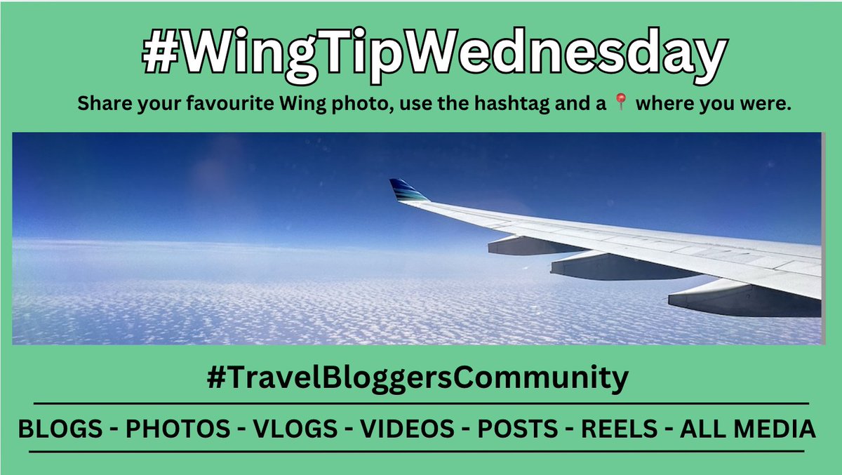 Hey #TravelBloggersCommunity

It’s #WingTipWednesday
Let’s see your best photo from your travels looking out over the wing. 

Please use the hashtag #WingTipWednesday and share the location. 

Follow, like, and share our members' posts to help with greater content reach.