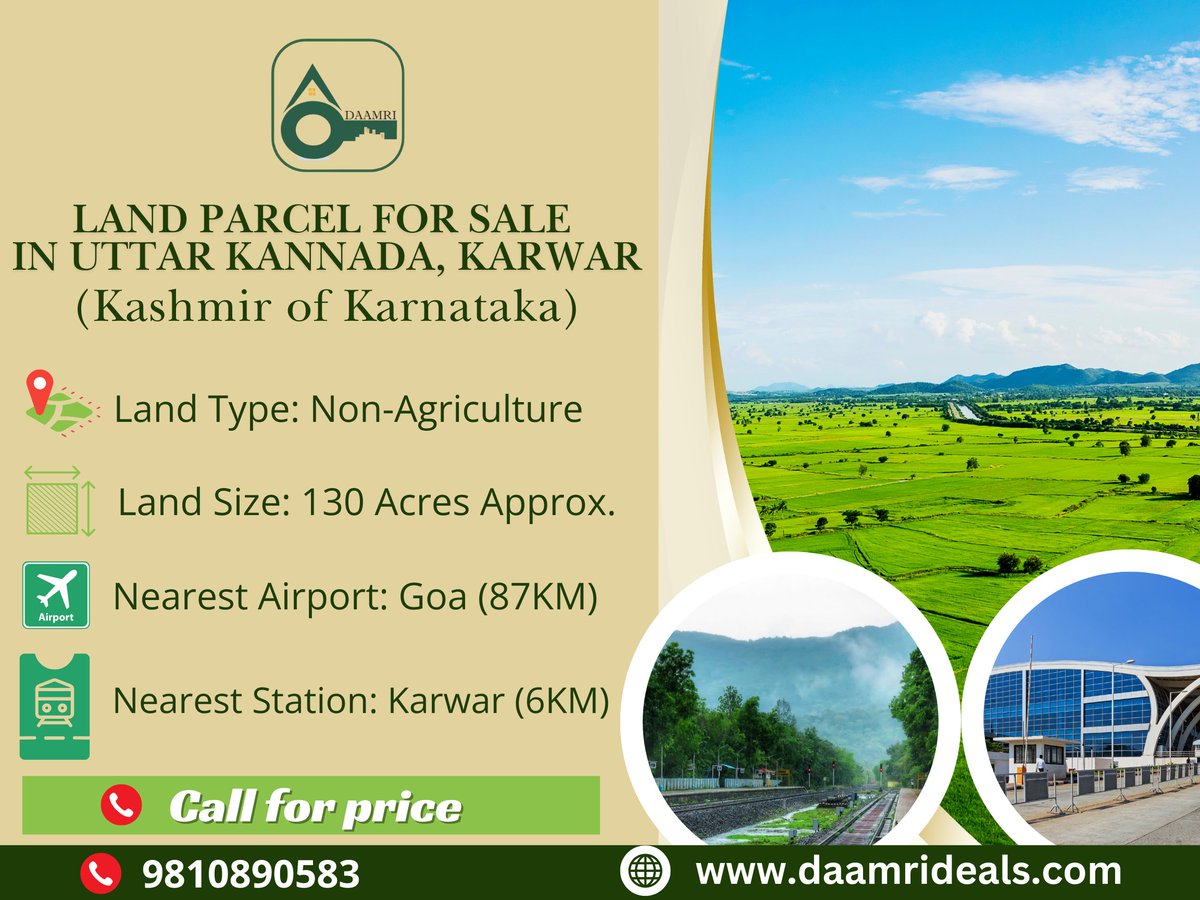 DaamriDealss's tweet image. "Looking for a non-agricultural property in Uttar Kannada, Karwar? We have an option that's conveniently located near the airport and railway station. For more details, kindly contact us as mentioned in the post."
#landparcel #nonagricultural #uttarkannada #karwar #damari