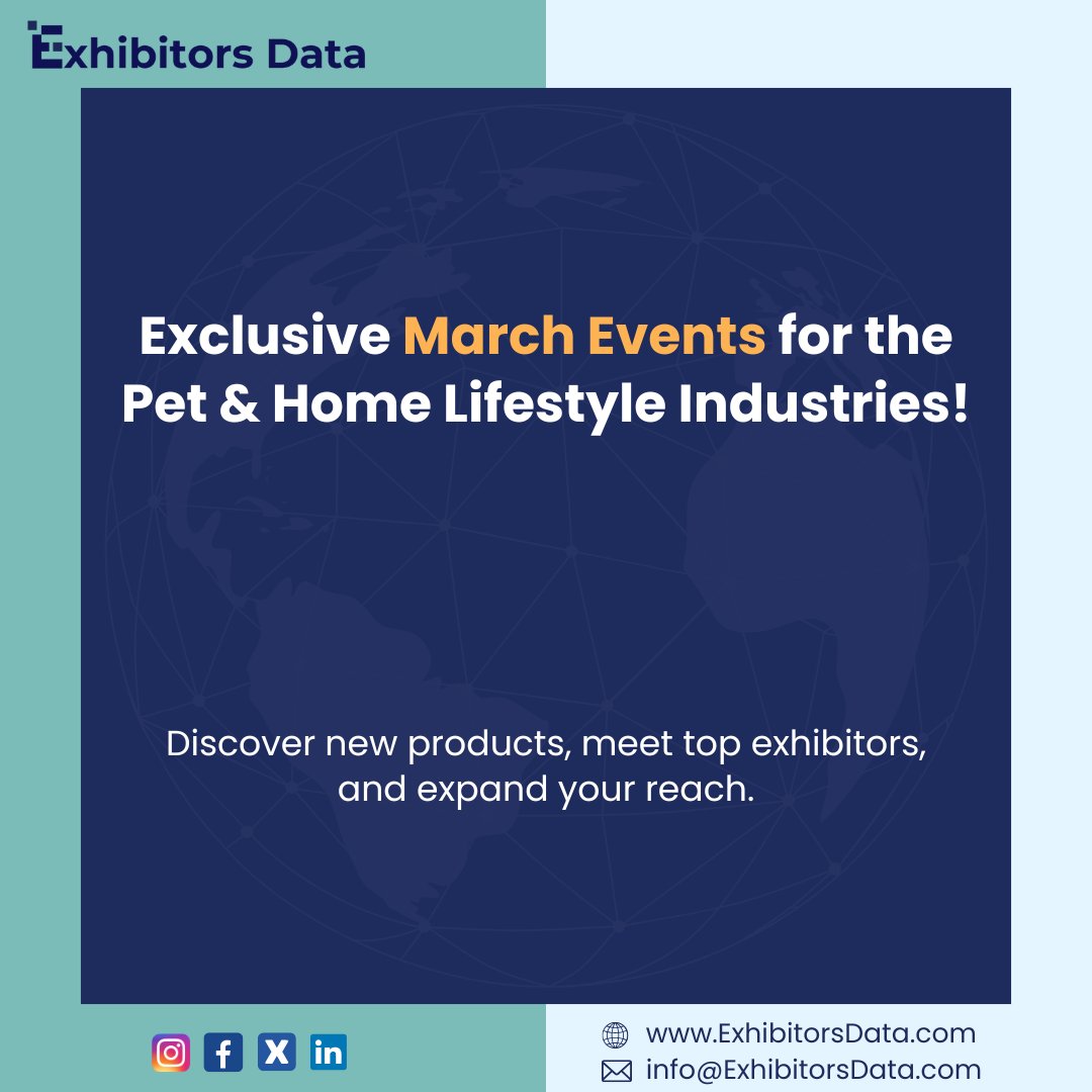 ExhibitorsData's tweet image. Shoutout to the Pet &amp;amp; Home Lifestyle industries! Global Pet Expo &amp;amp; HPBExpo are around the corner! 
Network, collaborate &amp;amp; grow with the exhibitors' list now!  

 Visit us: zurl.co/nwTk2
Contact us: info@exhibitorsdata.com

#ExhibitorsData #petsector #patiosector