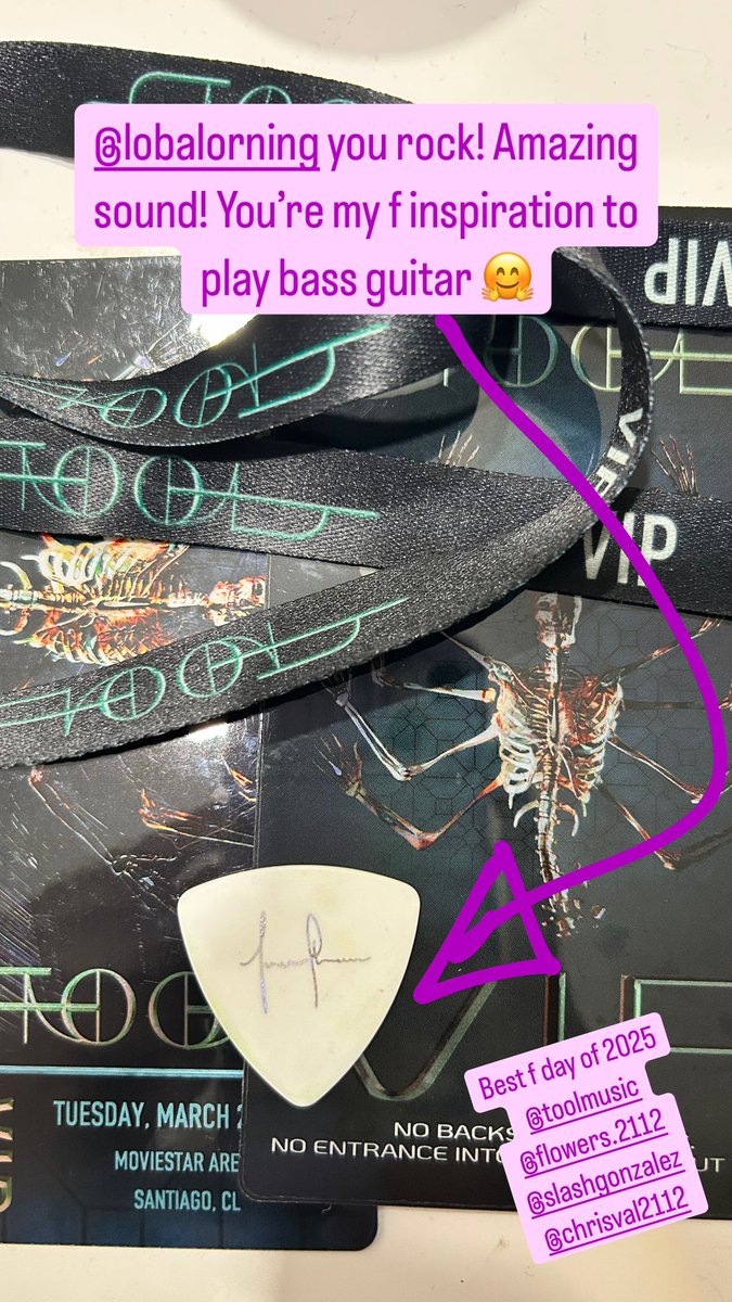 Constanza_Fleur's tweet photo. Yep! Finally the dream came true!! @Tool in Chile. I got the pick from Justin C. Feeling f blessed #toolenchile #Tool come again please! https://t.co/TPlpHrBZFC