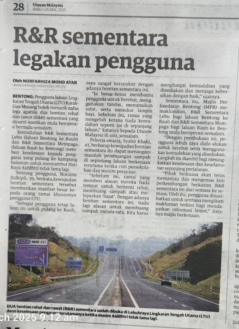 ahmadmaslan's tweet image. Terima kasih kpd Majlis Daerah #Bentong &amp;amp; Kerajaan Negeri #Pahang yg menyediakan 2 #RnR sementara utk kemudahan #rakyat yg mengguna CSR/LTU. Inisiatif yg proaktif begini tentunya sangat dihargai.