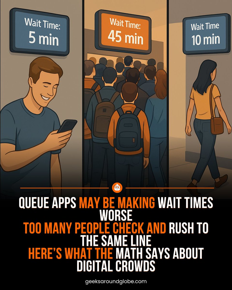 GeeksGlobe's tweet image. Next time you check the line before going somewhere, pause.

A new study finds that when everyone checks, everyone loses.

Optimizing for yourself might just break the system.

Here’s how (and why it matters): geeksaroundglobe.com/why-knowing-th…
#HealthTech #DigitalHealth #QueueTheory