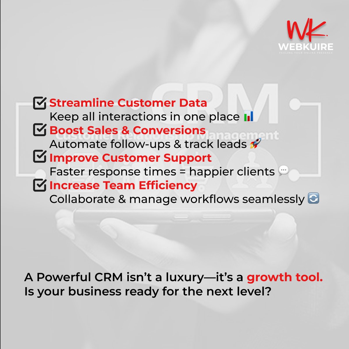 Web_Kuire_'s tweet photo. Transforming customer experiences into lifelong connections. Effective CRM = Happy Customers = Thriving Business.
#Growth #CRM #CustomerSatisfaction #CustomerSuccess #CustomerExperience #CustomerEngagement #CRMSoftware #CustomerLoyalty #CustomerCare https://t.co/ojGXpNXwoK
