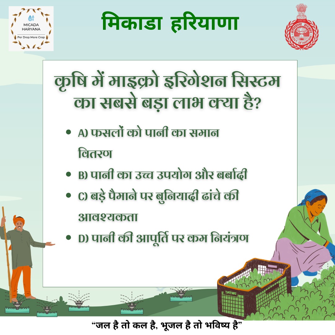 Micadaharyana's tweet photo. सही उत्तर कमेंट पर बतायें #MICADA #krishikanayayug #Atalbhujalyojanaharyana #bhujalhaitobhavishyahai https://t.co/DTRUVapDpr
