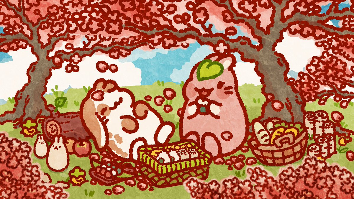 ♡カラフル桜が降る場所で♡シーグラスアート お花見 ひつじさん