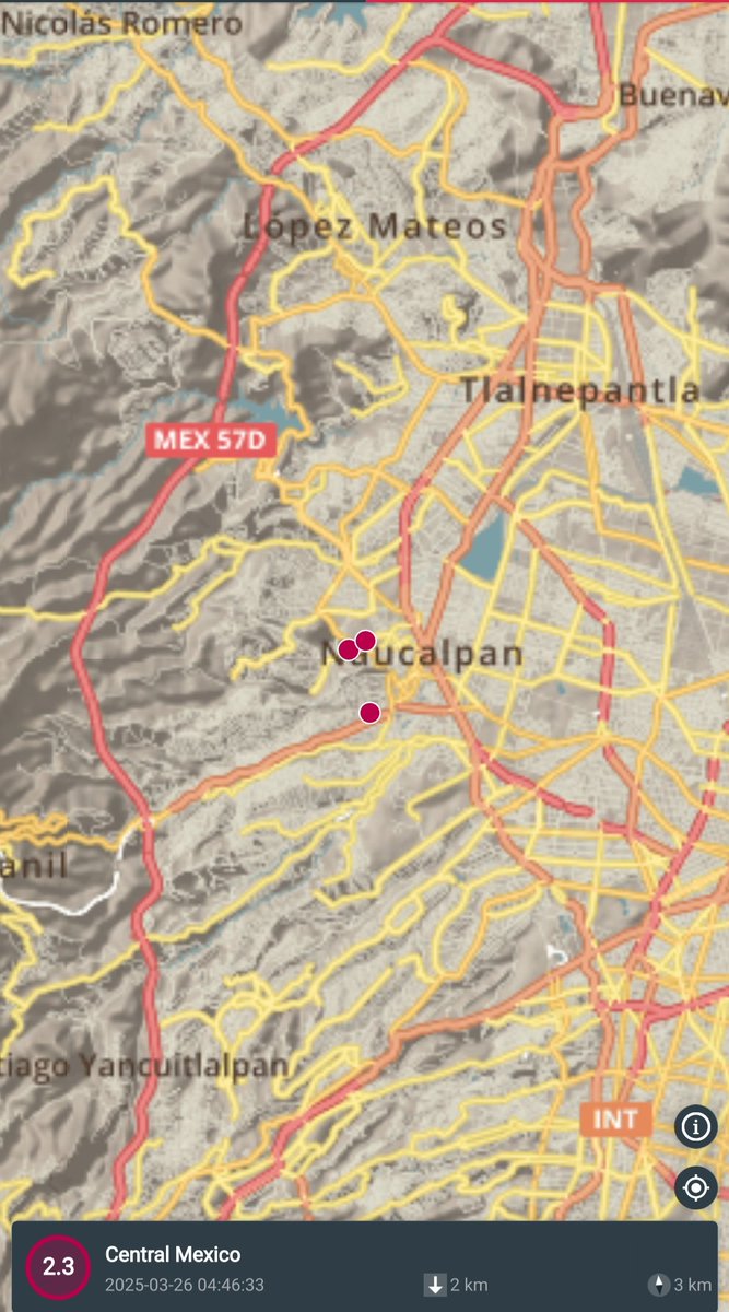 Se han registrado 5 sismos en #Naucalpan de Juárez en la última hora, el más fuerte de magnitud 2.3Mw, así fue registrado en el sismógrafo que tenemos instalado en Praderas de San Mateo, a las 22:46, 22:56 y 23:18 p.m. cob epicentros cercanos a Loma Linda y San Luis Tlatilco.