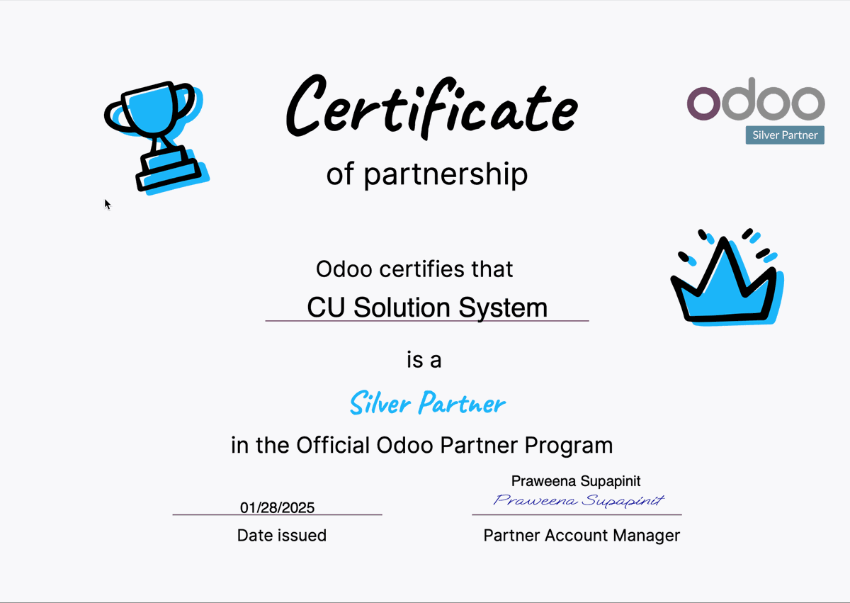 SystemCu79674's tweet photo. 🎉🎖️Congratulations on Achieving Odoo Silver Status in one year.
#Odoopartnerthailand
As you know, the past year has been a challenging journey for us. We have worked diligently, conducting over 50 demos and presentations to various companies.
https://t.co/L7fL8pGhEi https://t.co/WTm1p0khle