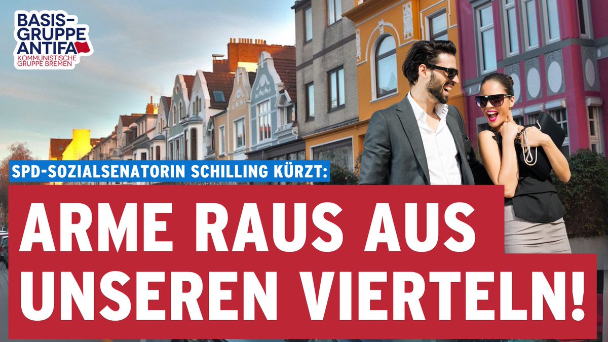 „Arme raus aus unseren Vierteln!“ – So oder so ähnlich hätte die Vorlage überschrieben sein können, die #SPD-Sozialsenatorin Schilling letzte Woche Dienstag im Senat vorgelegt hat. In dieser kürzte sie die Mietobergrenzen um den Wohnlagenzuschuss. (1/10)