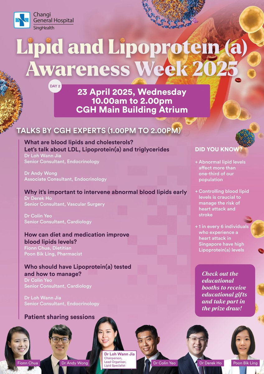 For the public: please join us on 23 Apr 2025 in #lipid and #lipoprotein (a) symposium and how we can reduce risk of #heartdisease and #vasculardisease @cghsg