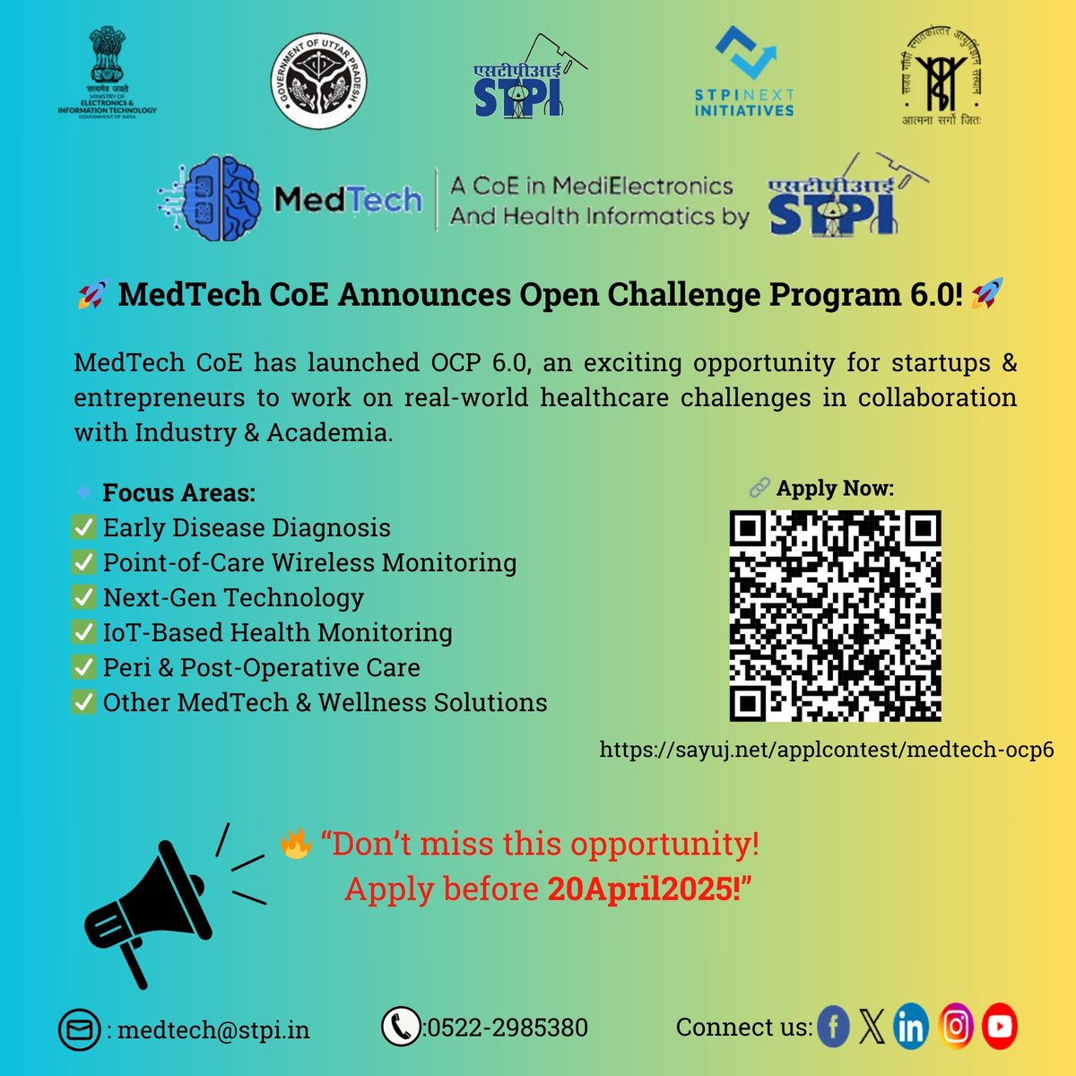 STPI MedTech CoE (@medtechcoe) on Twitter photo 🚀Calling all #MedTech & #healthcare #innovators!🌟
At <a href="/MedTechCoE/">STPI MedTech CoE</a> #OCP 6.0 is live now!, If you’re ready to scale your groundbreaking ideas and make a lasting impact on the healthcare landscape, this is your moment!
Apply Now: sayuj.net/apply-contest/…
<a href="/arvindtw/">Arvind Kumar</a> <a href="/stpiindia/">STPI</a> 🚀Calling all #MedTech & #healthcare #innovators!🌟
At <a href="/MedTechCoE/">STPI MedTech CoE</a> #OCP 6.0 is live now!, If you’re ready to scale your groundbreaking ideas and make a lasting impact on the healthcare landscape, this is your moment!
Apply Now: sayuj.net/apply-contest/…
<a href="/arvindtw/">Arvind Kumar</a> <a href="/stpiindia/">STPI</a>