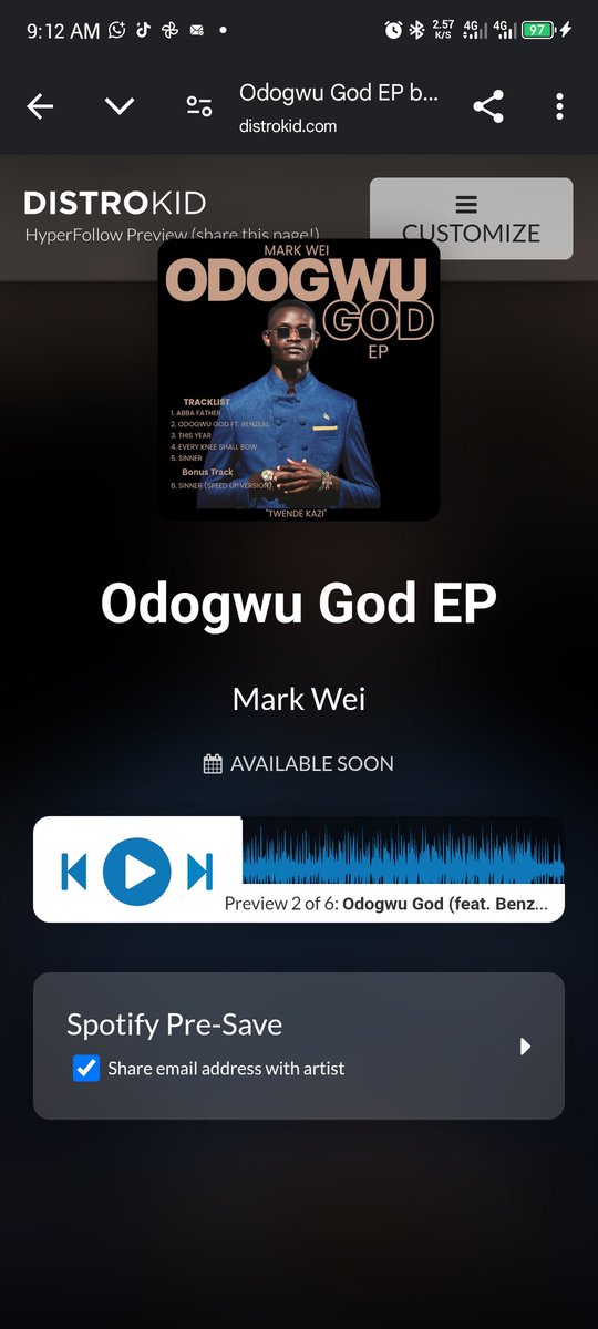 markwei_ug's tweet image. Pre-save my new album "Odogwu God EP" on Spotify distrokid.com/hyperfollow/ma… (powered by @distrokid)
#OdoguGodEP #NewMusicAlert #GospelVibes #KingdomSound #MarkWeiMusic #UgandaToTheWorld #AfroGospel #FaithThroughMusic #SinnerToWinner #EveryKneeShallBow #GospelTakeover #HolyGhostVibes