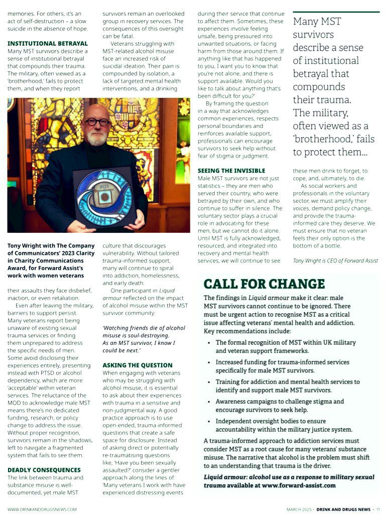 ForwardAssist1's tweet image. Drinking To Forget: Male MST Survivors A Hidden Population