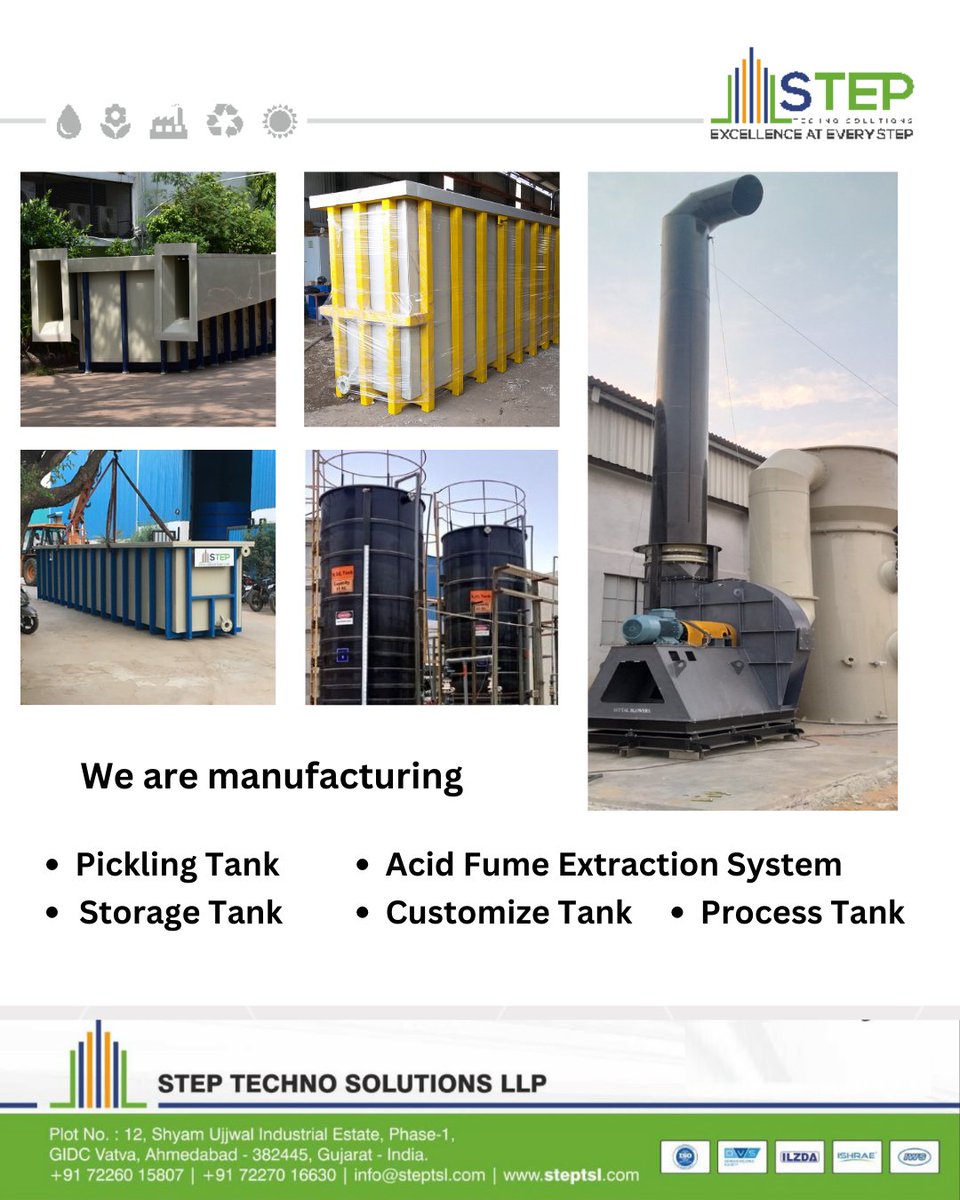 step_techno's tweet image. We are manufacturing Process Tank, Storage Tank, Polypropylene Pickling Tank, Customize Tank, Acid Fume Extractions System.

#Steptechnosolutionsllp

#Processtank

#Storagetank

#Picklingtank

#Acidfumeextractionssystem

#Customizetank