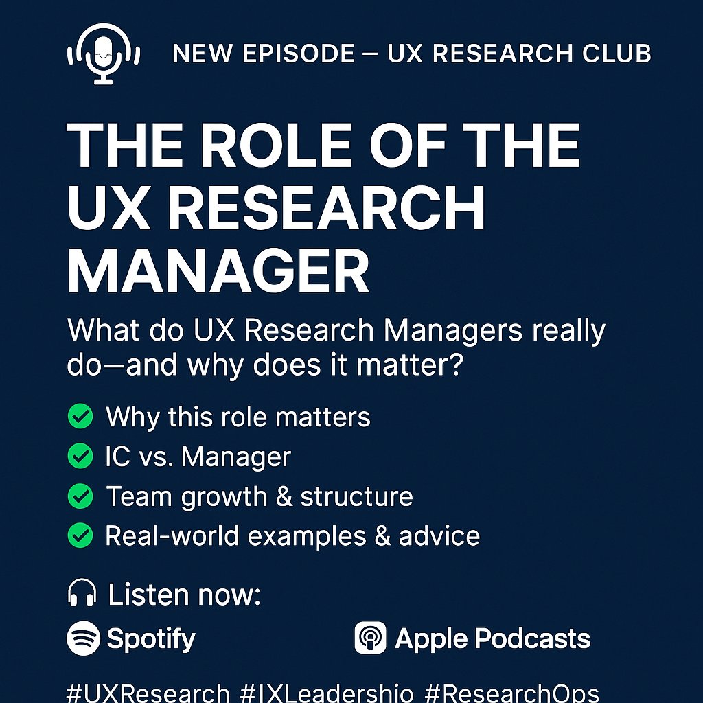🎙️ New Episode – UX Research Club

🎧 Listen now:
Spotify: shorturl.at/FkYFr
Apple: shorturl.at/abXt5
#UXResearch #UXLeadership #ResearchOps #UXPodcast