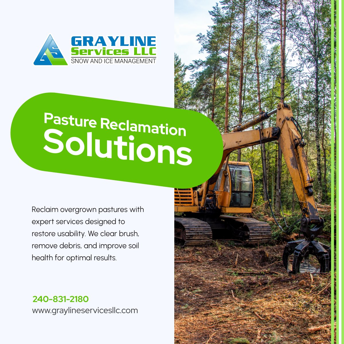 Graylinesvcs's tweet image. Transform neglected pastures into productive land with Grayline Services LLC. Contact us to learn about our pasture reclamation services. 

#CollegeParkMD #LandClearingService #PastureReclamation