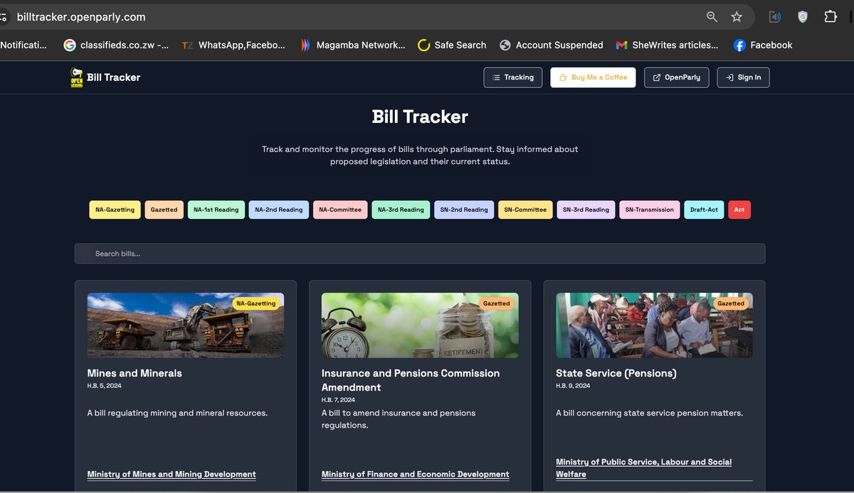 MunyaBloggo's tweet image. BETA test @OpenParlyZw  Bill Tracker. Track and monitor the progress of bills through parliament. Stay informed about proposed legislation and their current status.  billtracker.openparly.com