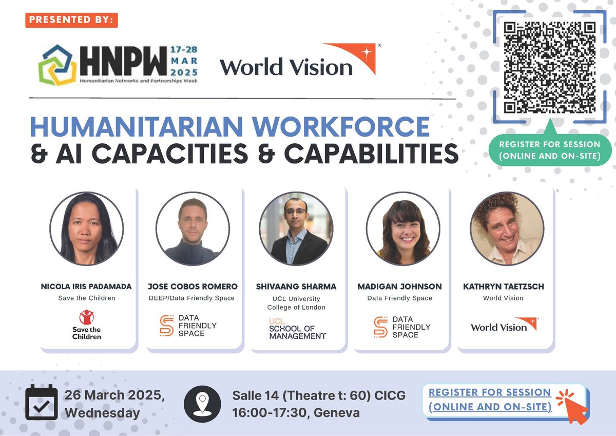 #HNPW #WorldVision- #humanitarian #workforce &amp; #AI #capacity #capabilities- #efficiencies  or #principled #ethical use of #DigitalTechnology ? What 6 staff do in 1 week 2 be done by 1 analyst + #AI agent in < 1 hour? Join at 4 pm UCT+1 <a href="/DFS_org/">Data Friendly Space</a> <a href="/shivang_sharma1/">Shivang Sharma</a> <a href="/save_children/">Save the Children International</a>