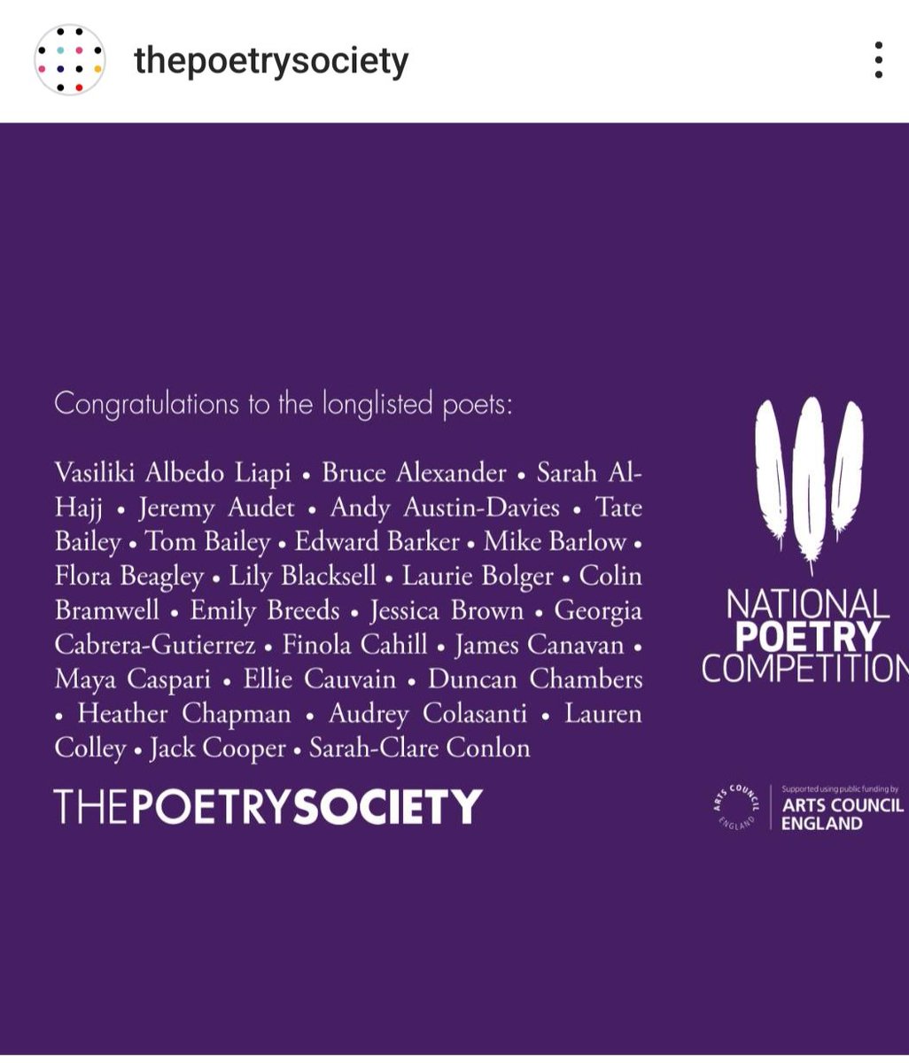Congratulations to all the longlisted,commended &amp; winning poets in the <a href="/PoetrySociety/">The Poetry Society</a>
#NationalPoetryCompetition

Lovely to see Manchester writer <a href="/wordsnfixtures/">Sarah-Clare Conlon</a> on the longlist. Well done Sarah-Clare!