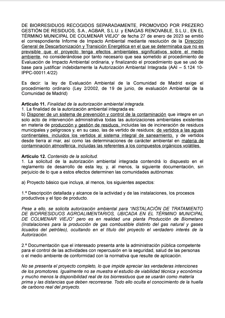AVColmenarViejo's tweet photo. Ante las inexactitudes, incoherencias y ambigüedades que contiene la Autorización Ambiental Integrada del proyecto de Macroplanta de Biogas de #ColmenarViejo. Solicitamos su revisión. Es inaudito que la CM aprobará un documento que deja claro riesgos para el medio ambiente. 👇👇 https://t.co/wb6sXioPRa