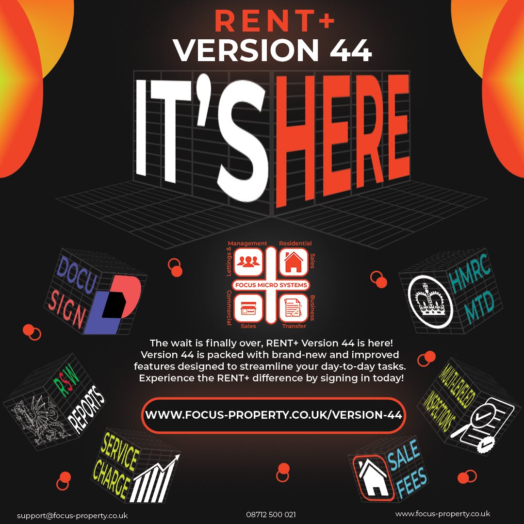 🚀 IT’S HERE! RENT+ VERSION 44 HAS LANDED! 🚀

focus-property.co.uk/Version-44

💬 Which feature are you most excited about? Let us know below! ⬇️

#PropertyCRM #EstateAgents #Lettings #SoftwareUpdate #Property