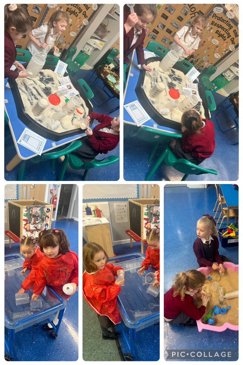 Some fun activities to help us explore volume &amp; capacity. We enjoyed filling the different sized containers and comparing them, talking about how much sand, water and rice was in each one. We also made predictions about how many cups &amp; spoons we would need to fill our containers