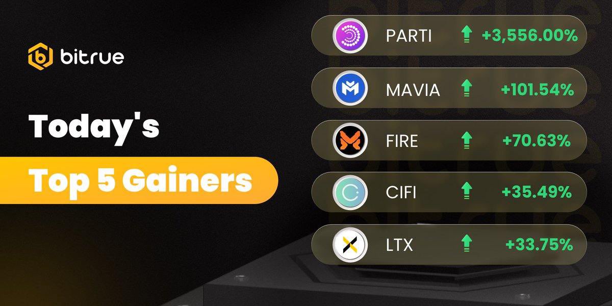 👀 오늘의 #Bitrue 상위 5개 급등 토큰을 확인하세요!

1️⃣ 📈 $PARTI
2️⃣ 📈 $MAVIA
3️⃣ 📈 $FIRE
4️⃣ 📈 $CIFI
5️⃣ 📈 $LTX

👉 이른 매수 기회를 놓치지 마세요!

bitrue.com/trade/parti_us…