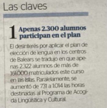 11 colegios y 2.300 alumnos se suman a la libre elección de lengua en un entorno de veto y la prensa lo define como fracaso. Pues no.

11 col·legis i 2.300 alumnes se sumen a sa lliure elecció de llengua en un entorn de veto i sa premsa ho defineix com a fracàs. Idò no.