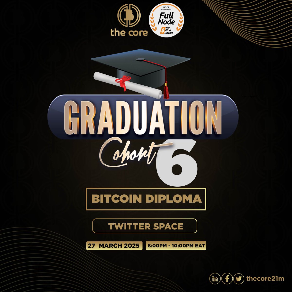 🔥 THE LEGENDARY COHORT 🔥

Join us tomorrow as we celebrate our students from 10 different countries graduating from the #Bitcoin Diploma by @MyfirstBitcoin_  Cohort 6! 🎓✨

Over 24 successful sessions, including 4 guest speaker sessions, our students have explored Bitcoin from