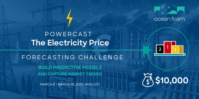 ugbouche_ton's tweet image. Can you forecast electricity prices? ⚡📷 Join the #Powercast Challenge from
@oceanprotocol
! Create predictive models, study market patterns, and vie for a $10,000 prize! 📷📷 Sign up here: app.lunor.quest/challenge/1000… #AI #DataScience #MachineLearning
