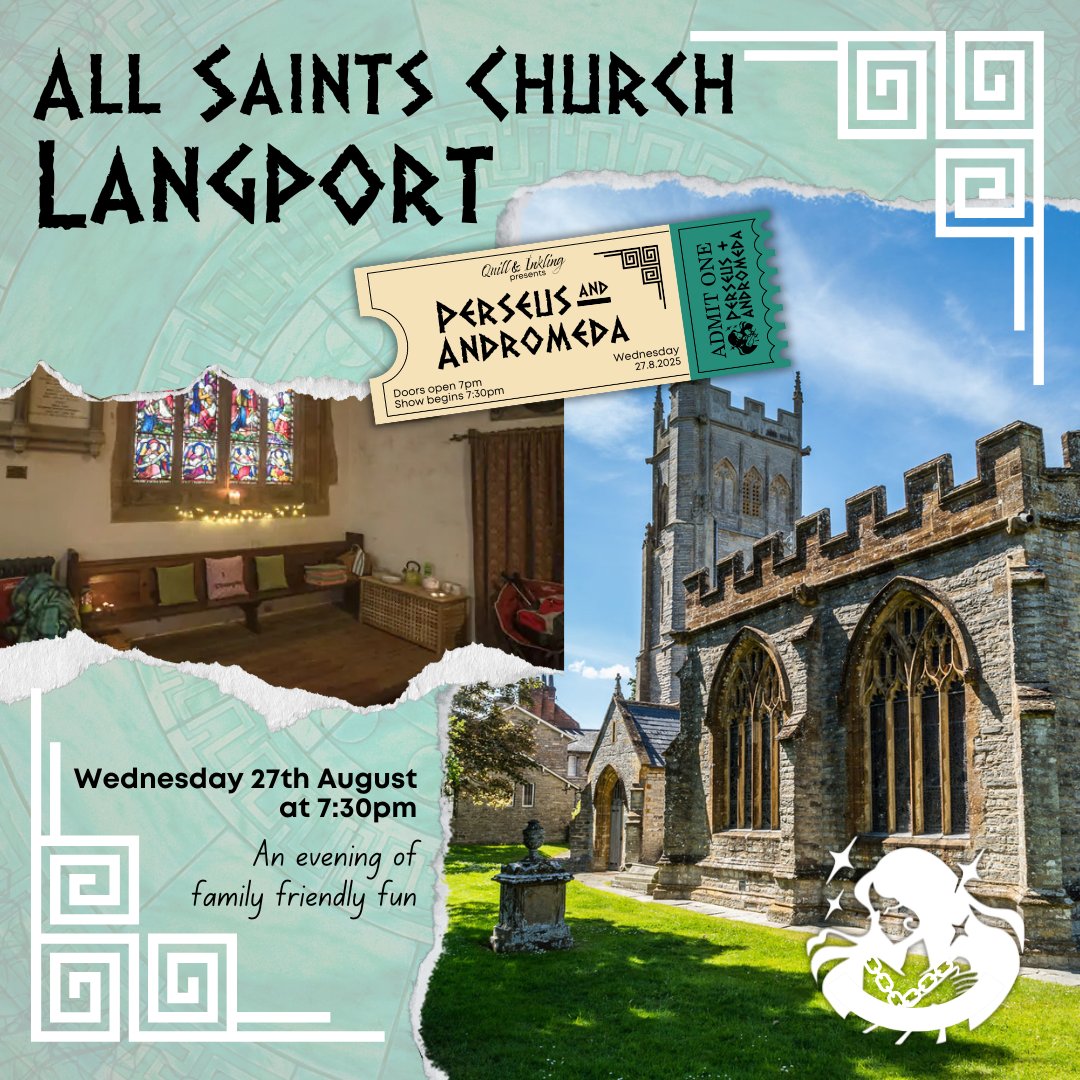 ⭐ Summer Tour Spotlight ⭐
The 17th stop on our tour of Perseus &amp; Andromeda is another new venue; All Saints Church, Langport.
🎭 Wednesday 27th August at 7:30pm
🎟️ ticketsource.com/quill-inkling
🔔 Book before midnight on 31st March with code EARLY10 and pay just £10 for every ticket.