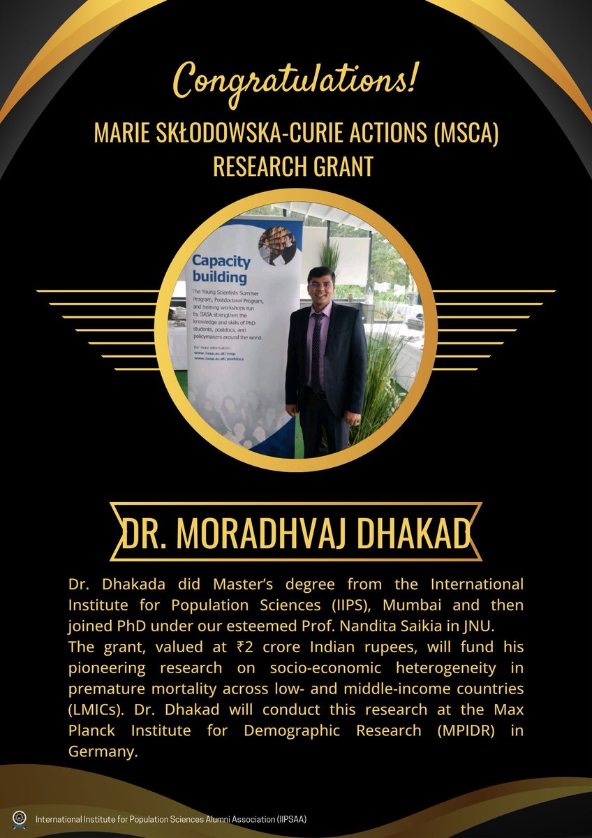 IIPS Alumni Association-IIPSAA (@iipsaaofficial) on Twitter photo Dr. Dhakada did Master’s degree from the <a href="/IIPSMumbai/">International Institute for Population Sciences</a> and then joined PhD under our esteemed Prof. <a href="/nanditajnu/">Prof Nandita Saikia</a> in JNU.
The grant, valued at ₹2 crore Indian rupees, will fund his pioneering research. Dr. Dhakada did Master’s degree from the <a href="/IIPSMumbai/">International Institute for Population Sciences</a> and then joined PhD under our esteemed Prof. <a href="/nanditajnu/">Prof Nandita Saikia</a> in JNU.
The grant, valued at ₹2 crore Indian rupees, will fund his pioneering research.