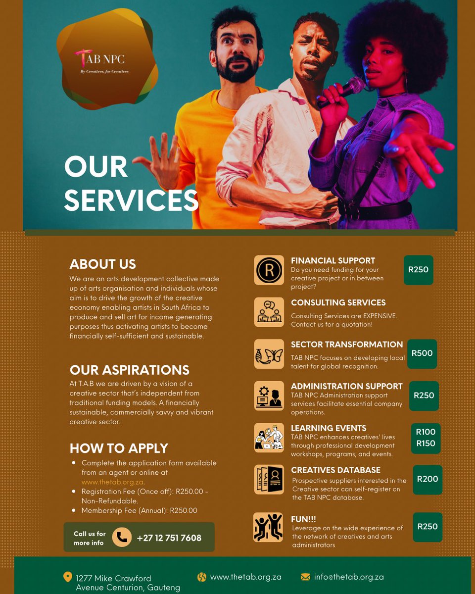 TheTabNPC's tweet image. “Empowering creatives, transforming the industry! 🎭🎨✨ From financial support to learning events, TAB NPC is here to help artists thrive. Join us today and take your creative journey to the next level! 🚀 #CreativeEconomy #TABNPC #ArtsDevelopment”