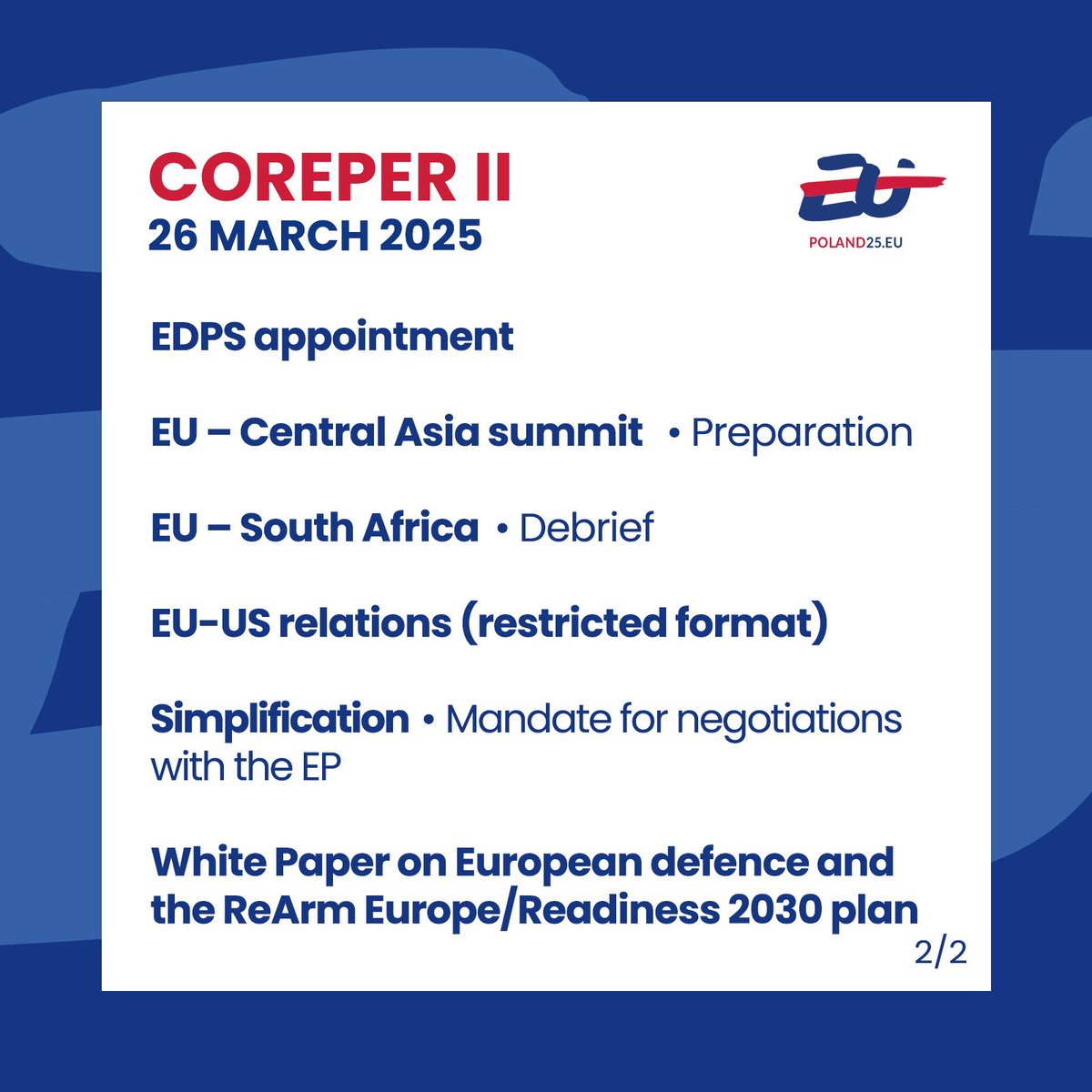 Preview of today’s Coreper II ⬇️

#Poland25eu