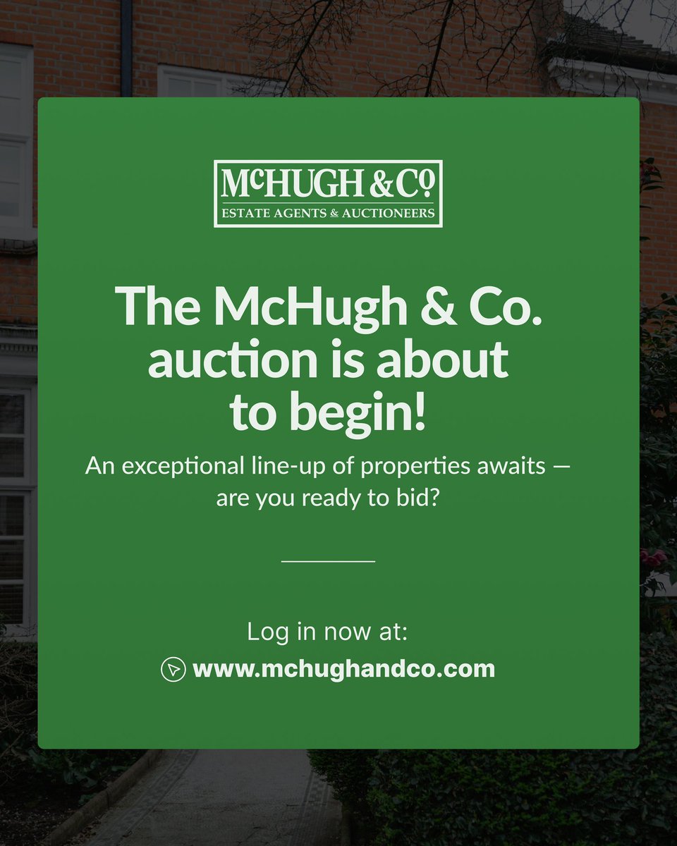 The McHugh &amp; Co. Auction is about to go live - are you ready?

Join us online for an exciting day of property opportunities across London and beyond.

✅ Fully registered?
✅ Catalogue in hand?
✅ Bidding strategy ready?

👉 Log in now and get set to bid: mchughandco.com