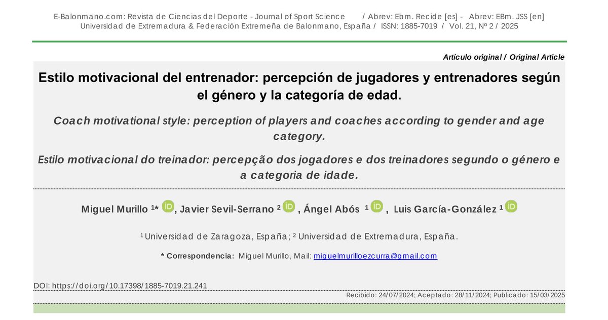 🚨 New study out! 

We explored how youth water polo players perceive their coach’s style depending on gender and category.

👧 Girls reported less intimidation
👦 Older players perceived less support and more control

📄 doi.org/10.17398/1885-…

#Coaching #SDT #YouthSport