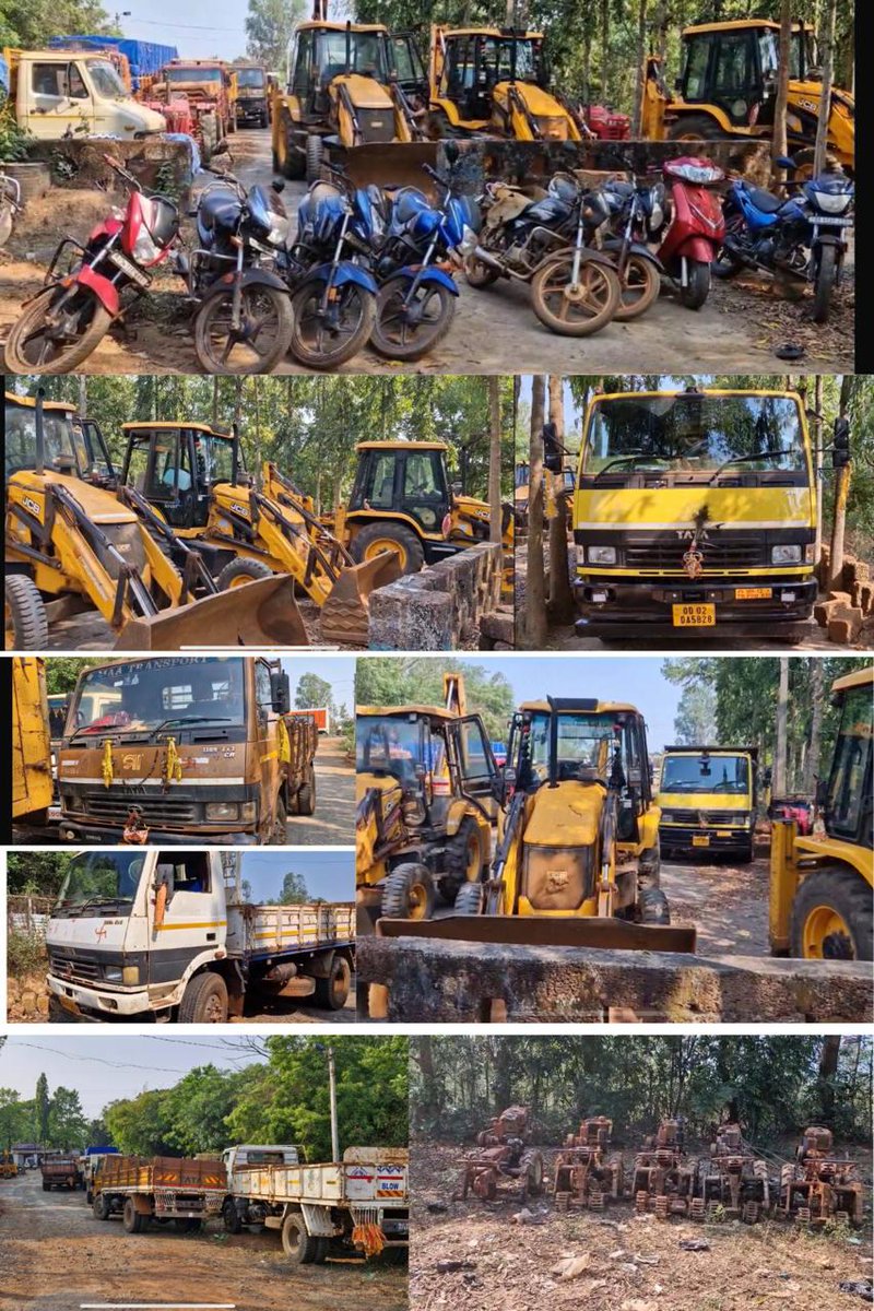 Khordha Police raided Chandeswar area of Tangi PS where illegal laterite stone mining was going on and seized 25 vehicles (3 JCBs, 2 Hyvas, 5 trucks, 9 Two-wheelers and 6 Power Tillers). 2 individuals were arrested from the spot. Action against illegal mining will continue.