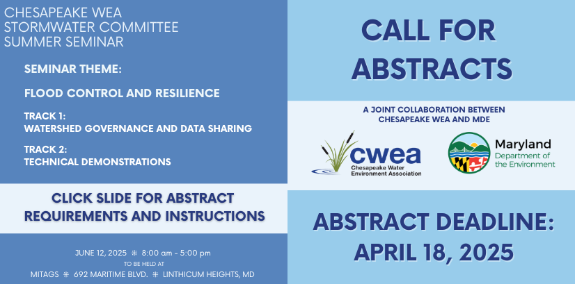 ChesapeakeWEA (@chesapeakewea) on Twitter photo Stormwater Call for Abstracts!  
Click Here to Learn More:  ow.ly/MfGs50VoPrq Stormwater Call for Abstracts!  
Click Here to Learn More:  ow.ly/MfGs50VoPrq