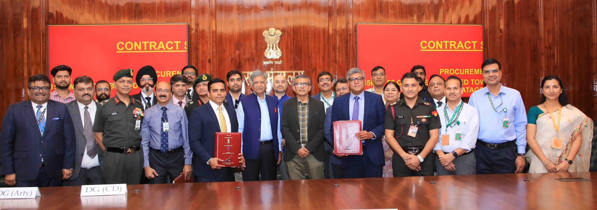 SpokespersonMoD's tweet photo. In a major boost to #AatmanirbharBharat, MoD has signed contracts worth Rs 6,900 Cr with @BharatForgeLtd & @tataadvanced for the procurement of 155mm/52 Cal ATAGS & 6x6 High Mobility Gun Towing Vehicles. This marks the first major towed gun procurement from the #privatesector, strengthening India’s defence manufacturing ecosystem. #ATAGS, developed by @DRDO_India, will enhance the #IndianArmy’s firepower with precise, long-range strikes.
Read more: https://t.co/ODX1Nkr0U6