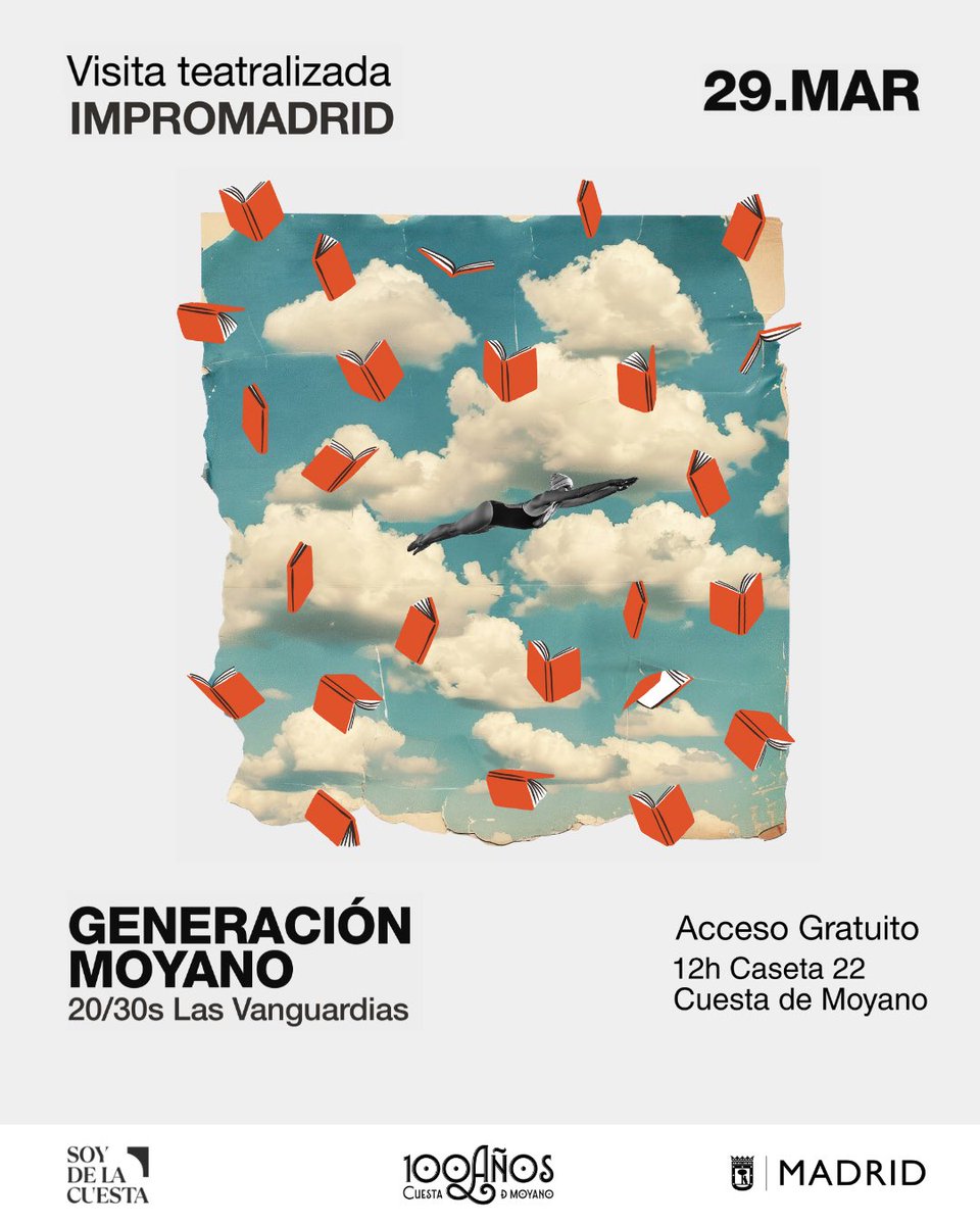 Soy de la Cuesta (@soydelacuesta) on Twitter photo Junto a <a href="/Impromadrid/">Impromadrid Teatro</a> viajaremos a los años 20/30 con #GeneraciónMoyano #LasVanguardias 🎭 📚
🗓️ 29 de marzo a las 12h
📍 Caseta 22, Cuesta de Moyano
🎟 Acceso Gratuito
Sumérgete en la historia, la literatura y la magia de la interpretación.
¡Te esperamos!
#CentenarioMoyano💯 Junto a <a href="/Impromadrid/">Impromadrid Teatro</a> viajaremos a los años 20/30 con #GeneraciónMoyano #LasVanguardias 🎭 📚
🗓️ 29 de marzo a las 12h
📍 Caseta 22, Cuesta de Moyano
🎟 Acceso Gratuito
Sumérgete en la historia, la literatura y la magia de la interpretación.
¡Te esperamos!
#CentenarioMoyano💯