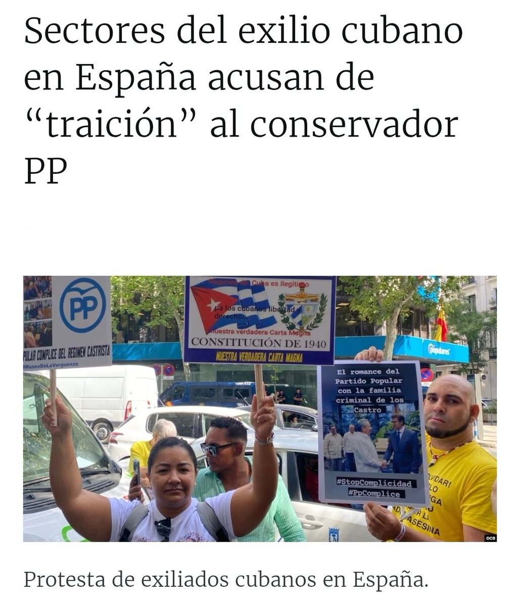 La derecha cubana, la derecha española, la derecha hispana, no se vende ante la traición, comparte si apoyas y nos acompañarás en la próxima protesta contra la #complicidad del <a href="/ppopular/">Partido Popular</a> ... Sólo con la fuerza de nuestra verdad lograremos eliminar todo rastro de asesinos.