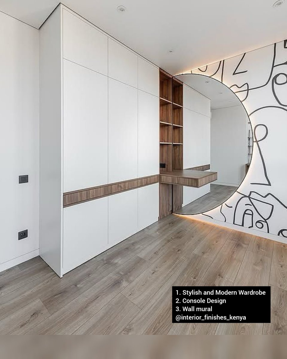 InteriorF_ke's tweet photo. Introducing a wardrobe like no other — sleek, modern, and full of personality. 💫

This stunning piece combines a minimalist console design with a bold wall mural, creating a statement that’s both functional and artistic. The wardrobe seamlessly integrates into the space, offering storage while elevating the room with its unique blend of style and creativity. 

A perfect fusion of form and function, making your home both organized and visually striking. ✨🖤 

✓We design and execute small/grand residential and commercial spaces
✓We do 3D renders, floor plans, and project management 
✓Share floor plans or photos and videos of your space for cost estimates or schedule an instant site visit at a redeemable fee.
✓Call or WhatsApp 0718166113 for soft copy catalogues or enquiries. #interiordesign #interiordesignerskenya #modernliving #bedroomrevampideas #homeinspo #modernwardrobe  #wardrobedesigns #ledlighting #wardrobestyle #designinspo #interiorstyling #consolemirror #consoletable #consoledesign #wallmural #accentwalldesigns #interiorstyling #interiorinspiration#officedesign #officepartitioning #officeinteriordesign #alluminiumpartition #glasspartition #cabinetry #tiling #fyp #pov