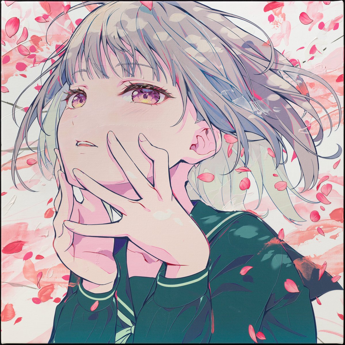 本日3/26から、フランス・パリのGallery Jo Yana（@galleryjoyana）主催のグループ展に参加します！
桜をテーマに、卒業をイメージしています。UVプリントと、アクリル絵具での工程を組み合わせて制作しています。
もちぷよとの共同制作です。

“Departure“
The theme is cherry blossoms and is