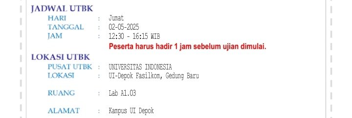 SalsabillahSasa's tweet image. infoo tnggal tmpat sesi yg samaa?plis kta temenann🥺🥺 #utbk2025 #uidepok